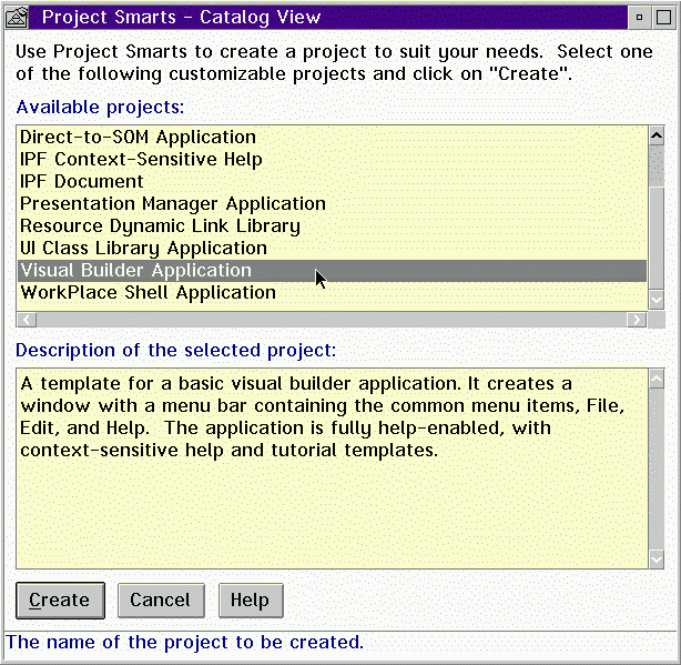 Figure 6. VisualAge C++ Project Smarts Catalog