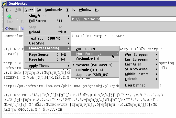 Setting the character set in SeaMonkey